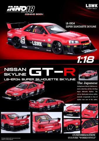 Inno 18 - 1:18 Scale - PO for Nissan Skyline GT-R LB-ER34 Super Silhouette Skyline